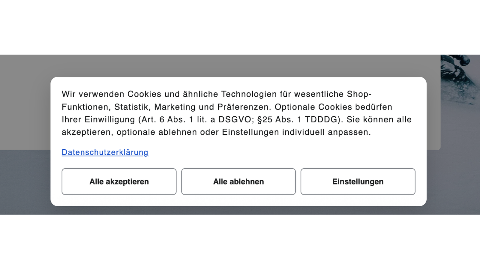 German consent banner with equal Accept, Reject, Settings